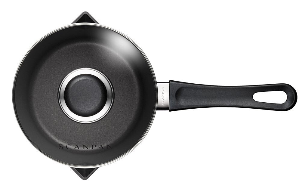 SCANPAN Classic 16 cm saucepan with glass lid viewed from above
