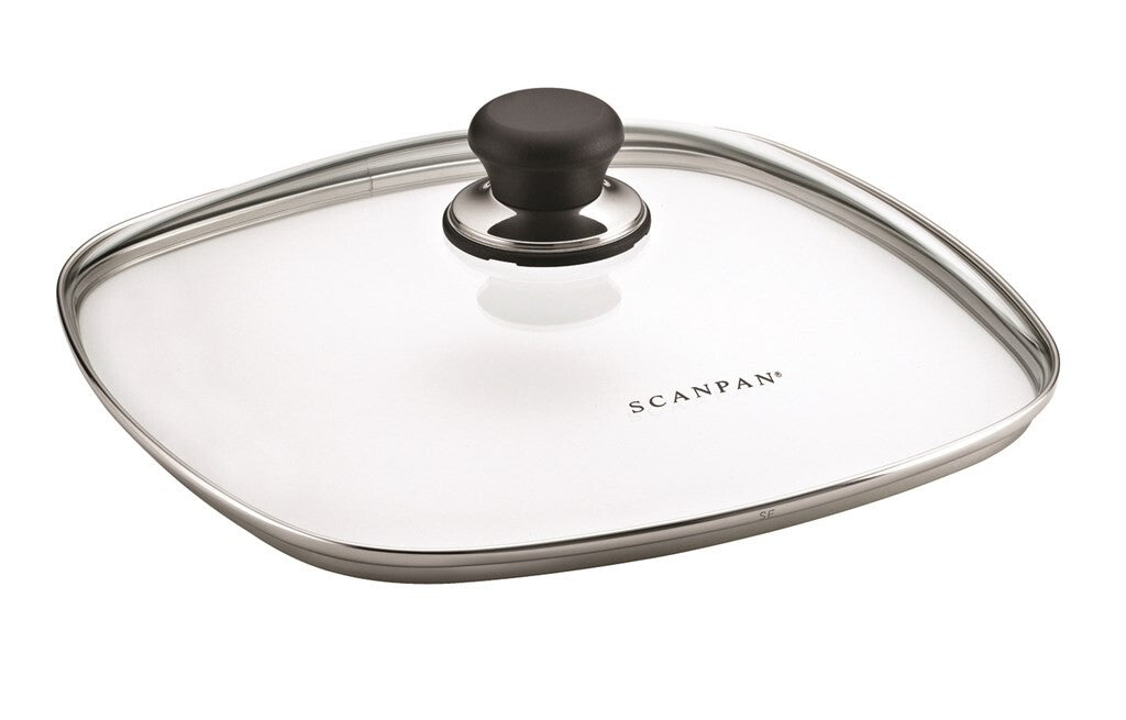 SCANPAN Classic vierkante glazen deksel 28 x 28 cm schuin van voren