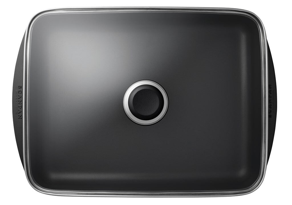 SCANPAN Classic bradepande med glaslåg 35 x 26 cm set ovenfra