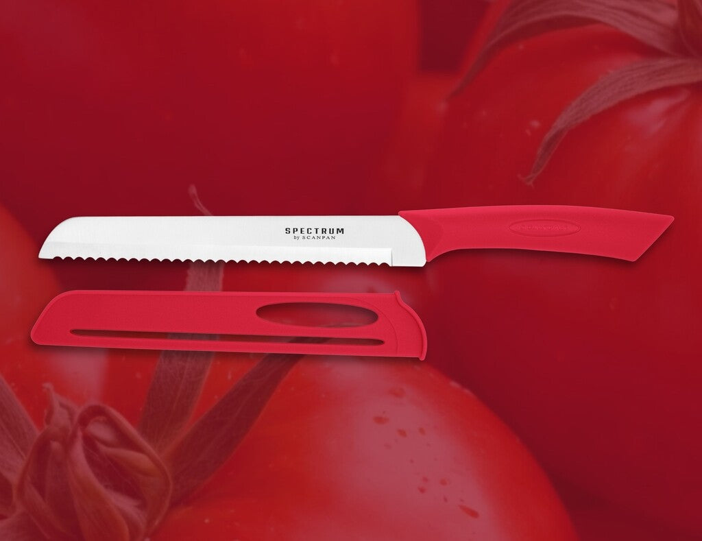 Spectrum bread knife in Red on a white background