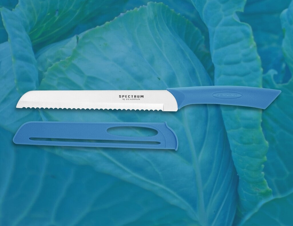 Spectrum bread knife in Silver Lake Blue on a white background