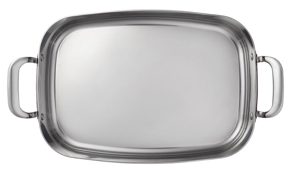 SCANPAN Maitre D' roasting pan viewed from above with stainless steel interior